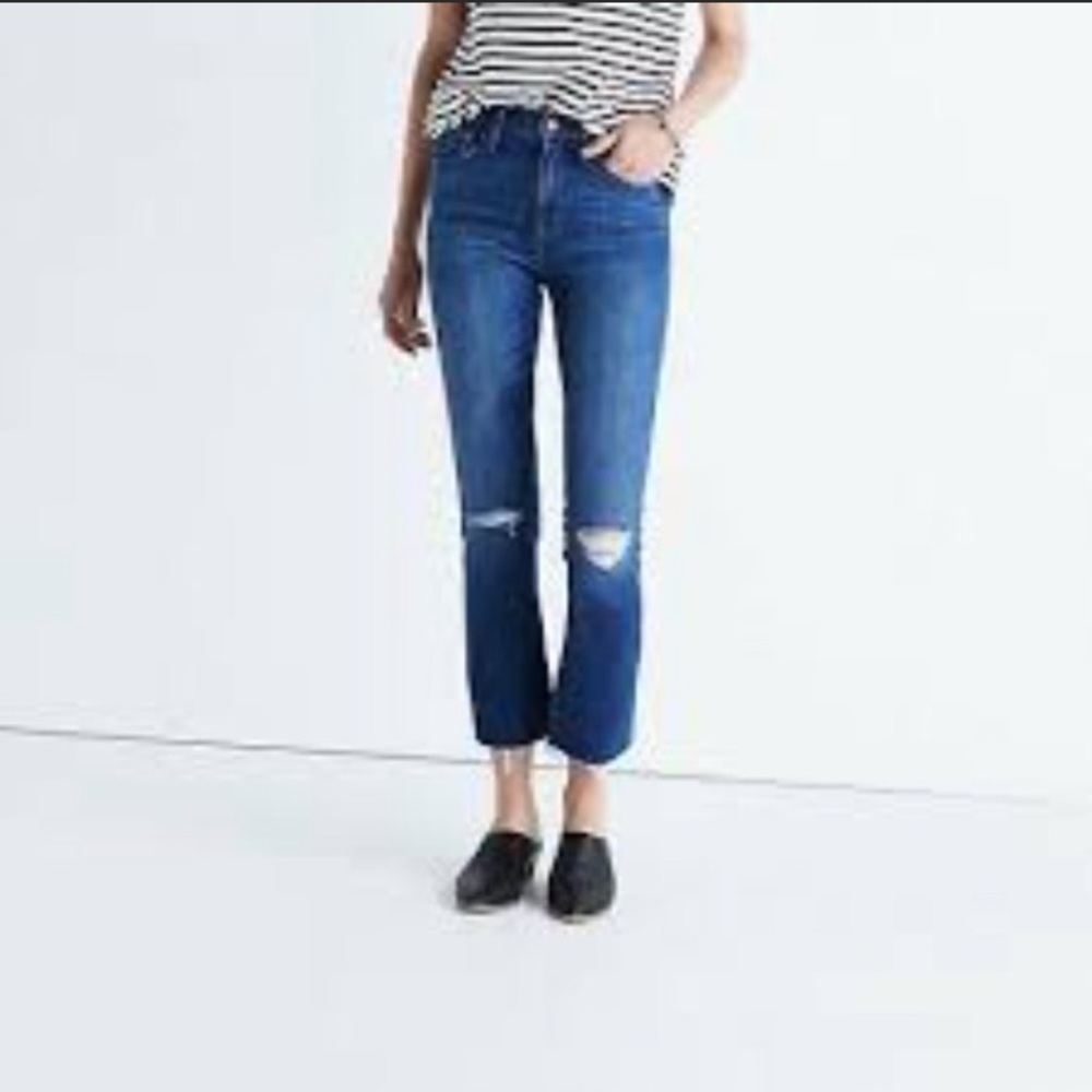 Madewell High Riser Demi Boot Jeans 30 distressed